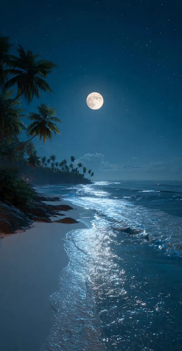 静谧的热带月夜海景3K手机壁纸