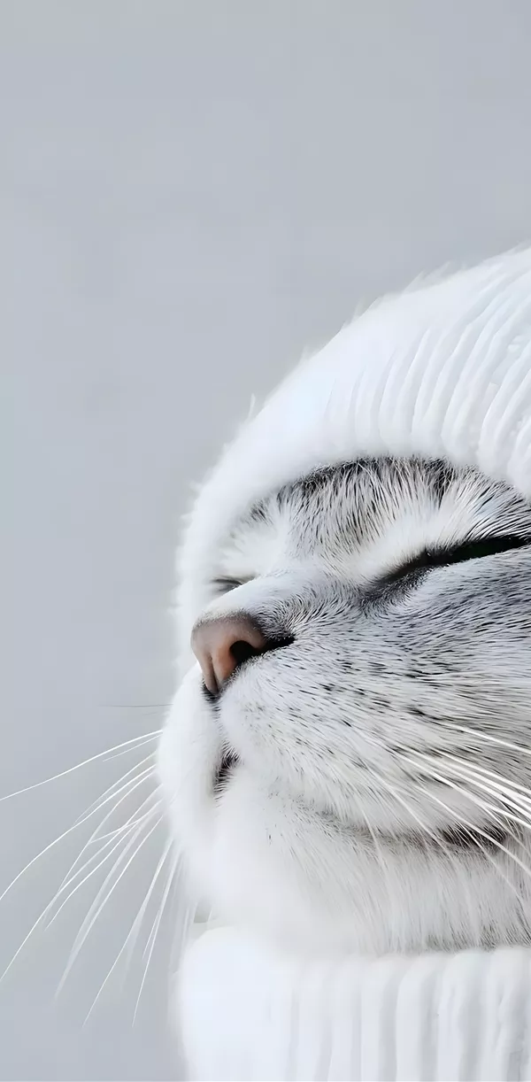 戴白针织帽的惬意银渐层猫咪5K手机壁纸