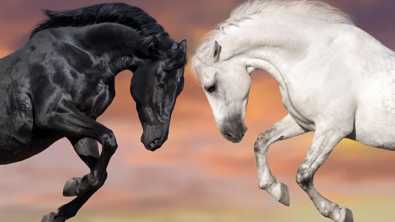 搏斗中的黑白马