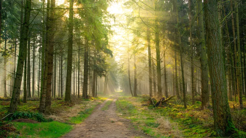清晨静谧的沙树林里的小路