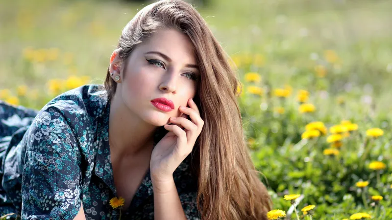 躺在草地上的外国美女