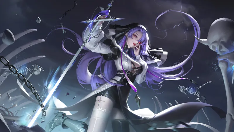 拿剑的卡通美女