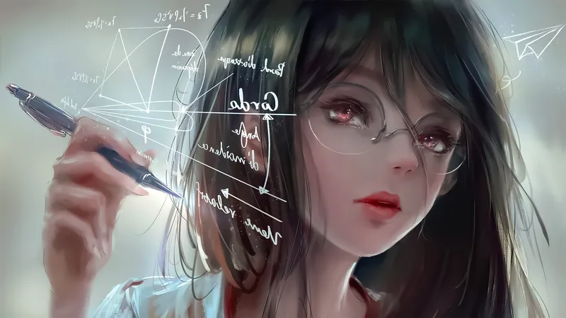 卡通壁纸美女写作业