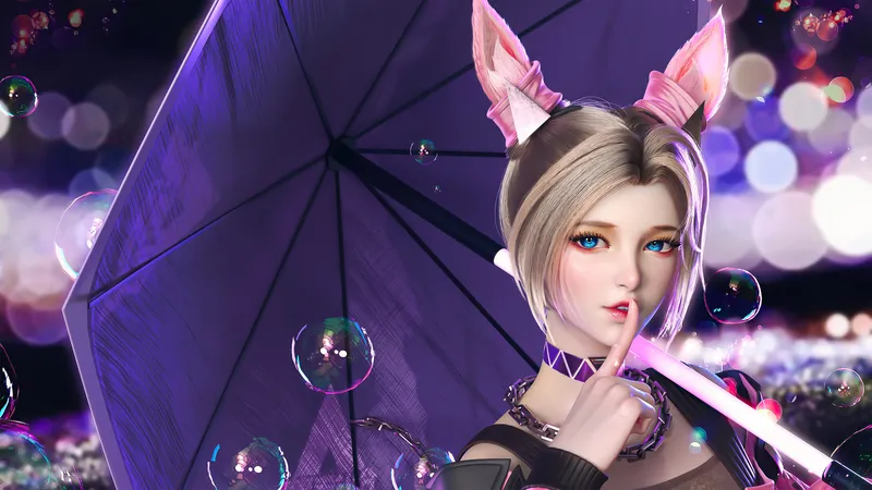 卡通美女打着伞