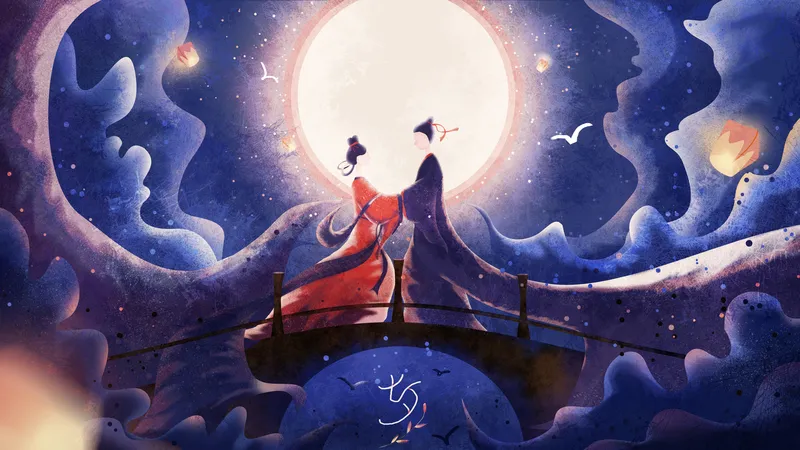 七夕节牛郎织女手绘壁纸