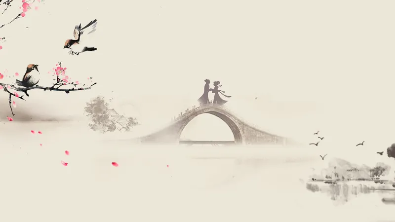 七夕节牛郎织女手绘水墨画