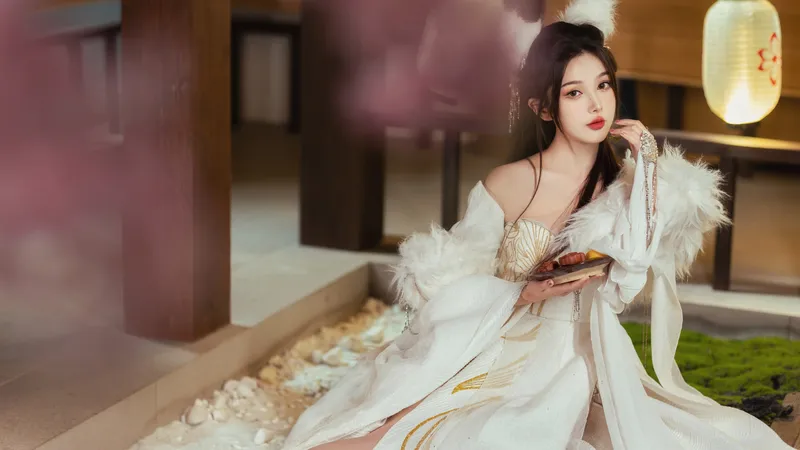 古风美女和灯笼 