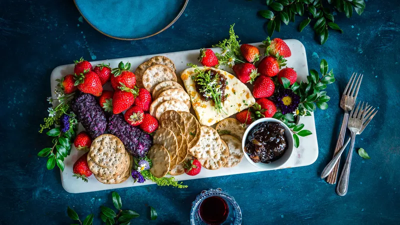 美味的水果草莓和饼干