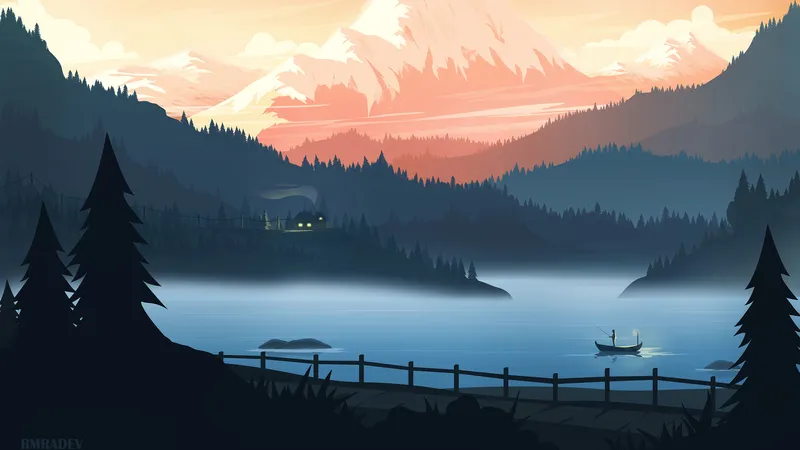 夜幕下幽静的山水间