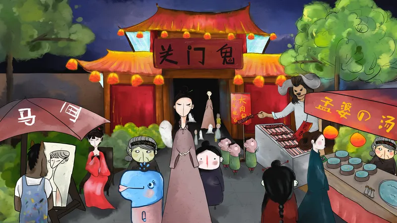 七月半中元节卡通漫画