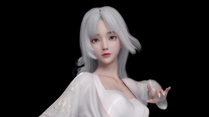 白色头发和白色内衣的卡通女孩