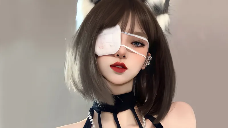 带着眼罩的漫画美女特写