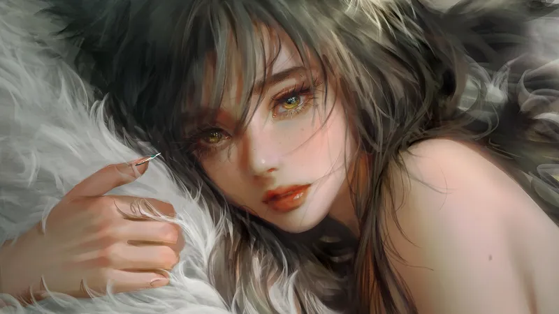 趴在床上的美女面部特写