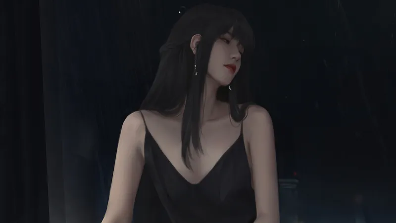 长发美少女穿黑色吊带裙