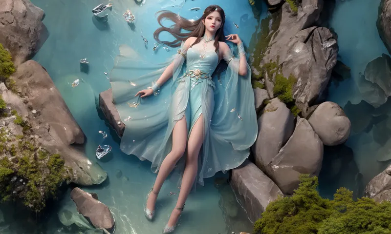 蓝色裙子平躺在河道里的卡通美女