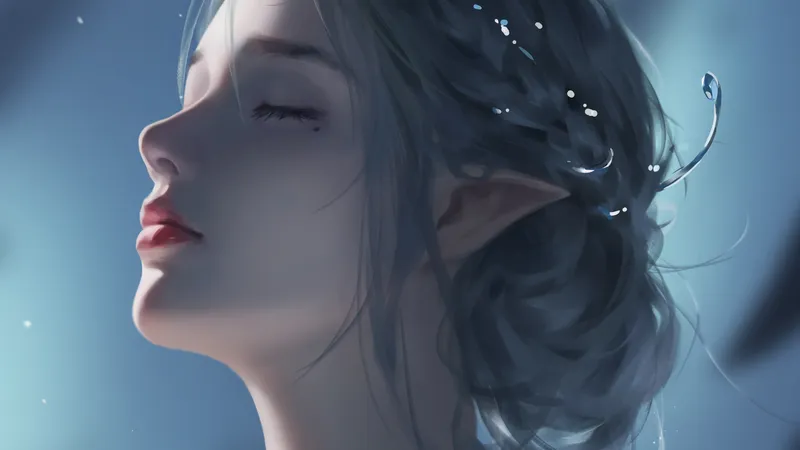  卡通美女脸部特写闭眼尖耳朵