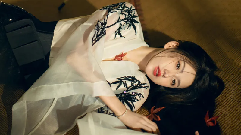 网红美女王秋紫穿着带竹子的白色衬衣