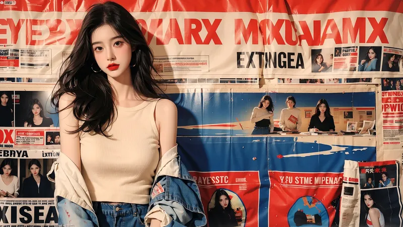 报纸墙卡通动漫黑发美女