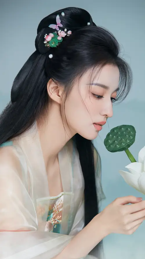 王楚然 古装拿着莲蓬在闻