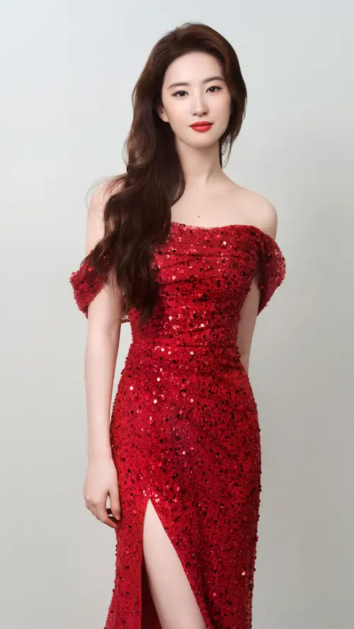 刘亦菲大红闪光鳞片裙子