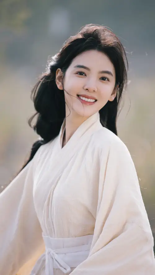 章若楠穿白色和服笑容满面