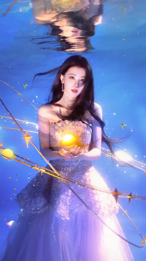 王楚然手捧发光星球星辰环绕