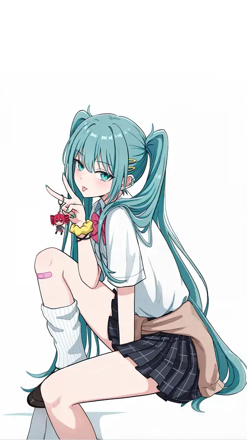 初音未来双马尾比剪刀手势