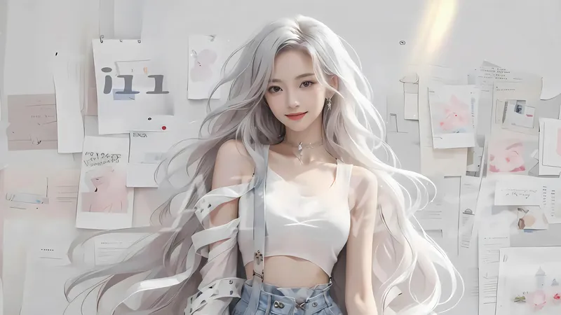 不是T恤白色长卷发动漫美少女