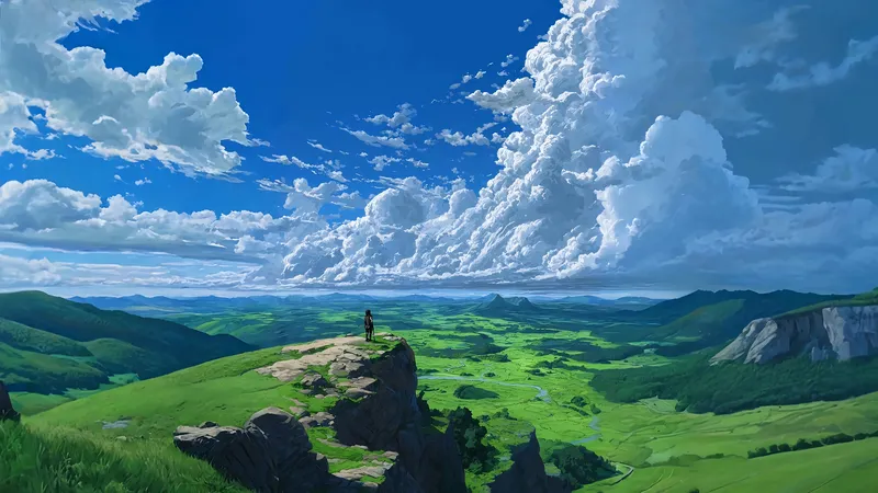 宽阔的山脉一个人站在悬崖边