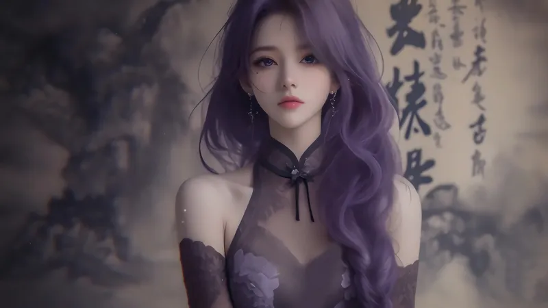 仙侠凌仙紫色长卷发美女