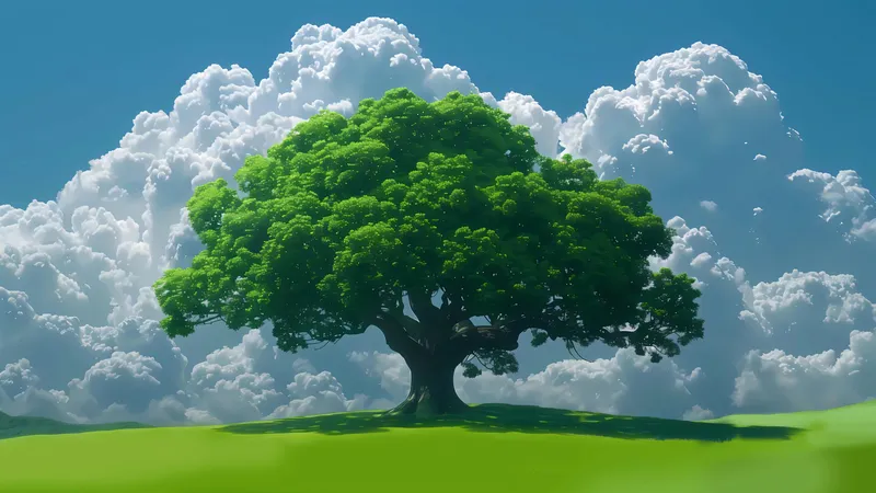 蓝天白云下一颗绿绿的大树
