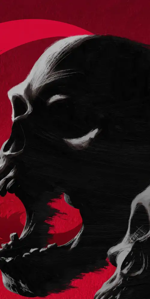 恶魔头骨|红色背景