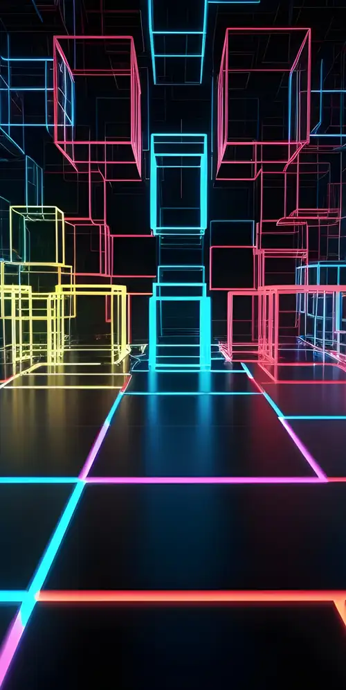 霓虹地板上的霓虹立方体