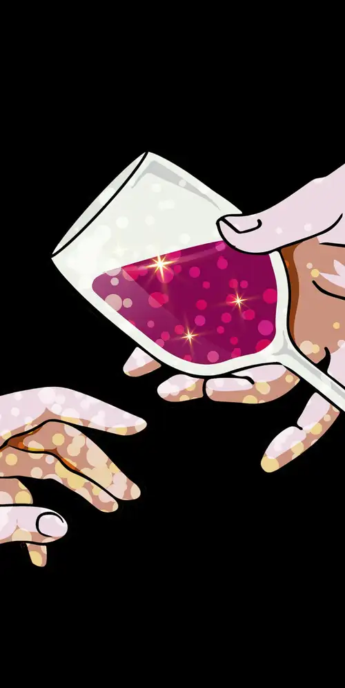 粉红葡萄酒手在一起