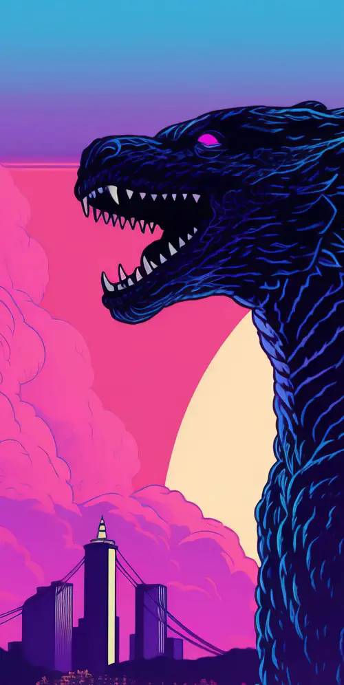 哥斯拉复古波浪艺术