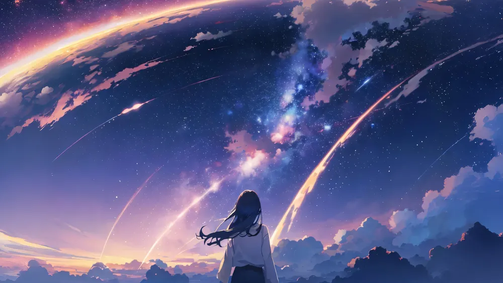 动漫女孩夜空4K电脑壁纸