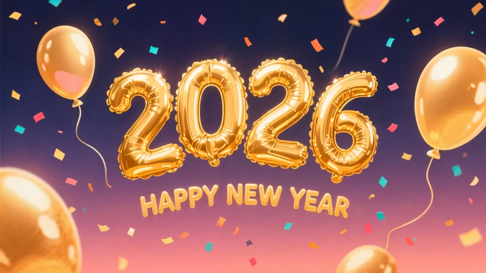 2026新年快乐五彩纸屑4K电脑壁纸