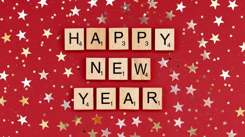 新年快乐拼字游戏信件4K电脑壁纸