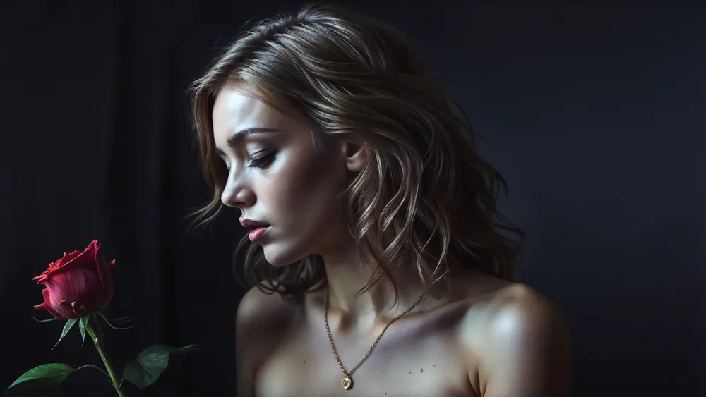 美丽的女孩红玫瑰