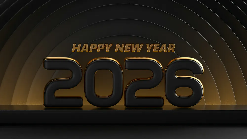 2026年新年快乐黑色和金色4K电脑壁纸