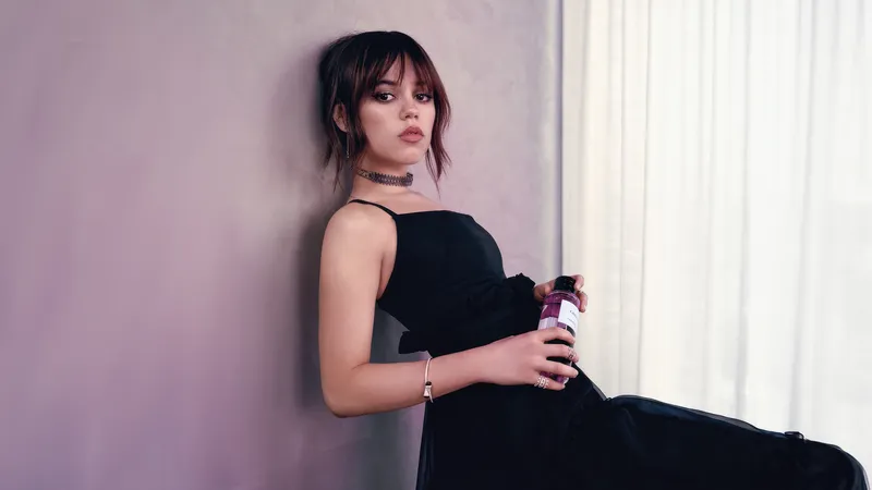 Jenna Ortega身着黑色连衣裙